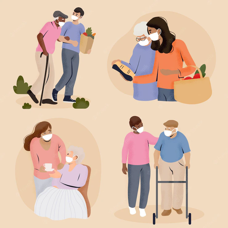 Freiwillige helfen beim packen - ältere Menschen